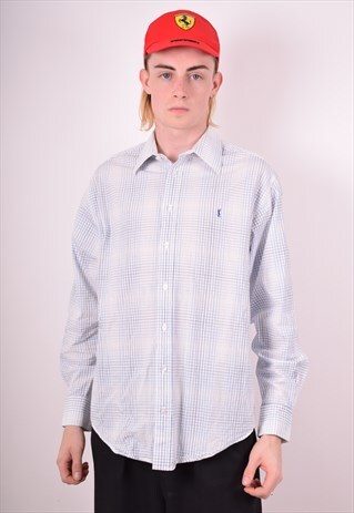 YVES SAINT LAURENT MENS VINTAGE SHIRT MEDIUM WHITE CHECK 90S