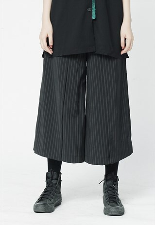 Korean style Baggy Striped Cropped Pants in Black | Dumy Mun | ASOS ...