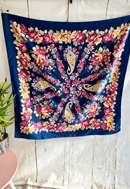 Vintage Pink & Blue Paisley Italian 70's Square Scarf