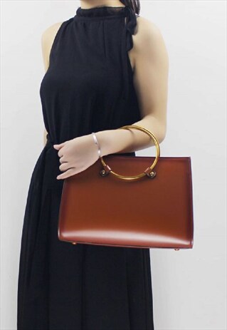 BROWN LEATHER TOTE BAG BIG SHOULDER BAG