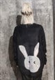 BUNNY PATCH CARDIGAN RABBIT KNITWEAR SWEATER JUMPER BLACK