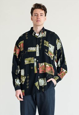Vintage 90s Grunge Long Sleeve Colourblock Shirt XXL