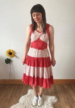 Vintage 70s Red & Cream Midi Dress