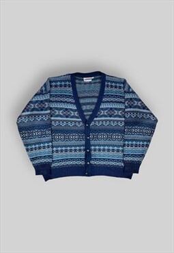 Vintage Classic Knitwear Patterned Cardigan in Blue