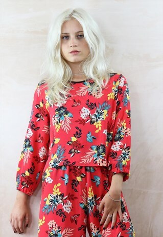 RED FALL FLOWER PRINT LUCY TOP