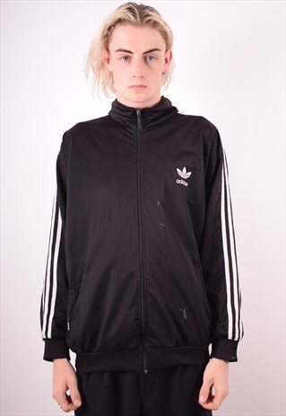 ADIDAS MENS VINTAGE TRACKSUIT TOP JACKET LARGE BLACK 90S