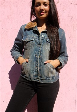 Denim Sherpa Jacket with Faux Fur Collar