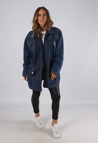 VINTAGE DENIM PARKA JACKET LONG OVERSIZED UK 16 XL (JRBY)