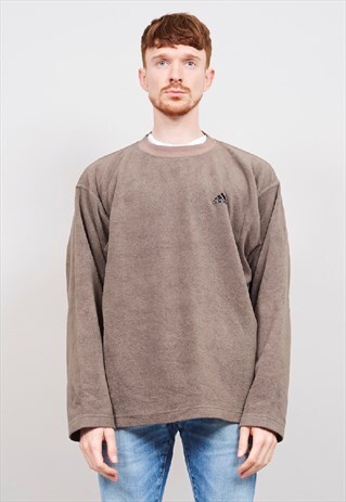 VINTAGE 90'S ADIDAS BROWN TEDDY FLEECE SWEATER