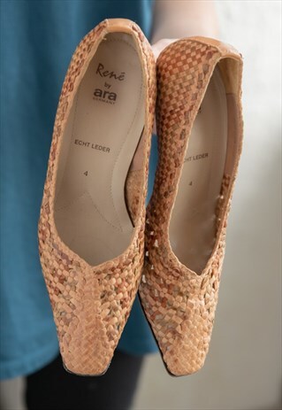 Vintage 80's Brown Leather Woven Shoes