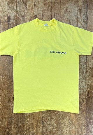 VINTAGE HANES YELLOW PRINT SINGLE STITCH T - SHIRT