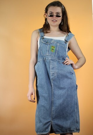 VINTAGE 90S Y2K DENIM MAXI DUNGAREE STYLE DRESS