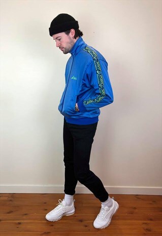 VINTAGE 90S ASICS SOFT SHELL TRACK JACKET BLUE XL