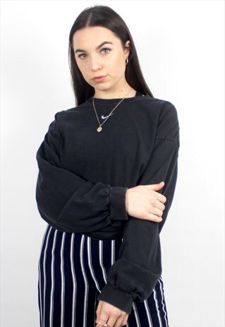 90'S RETRO BLACK OVERSIZED EMBROIDERED LOGO LONG TOP