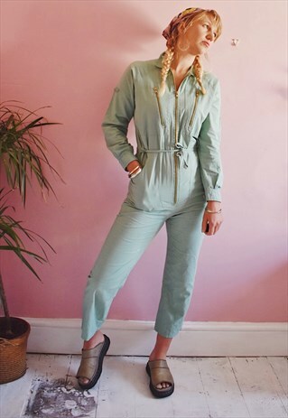 VINTAGE 70S BOILERSUIT JUMPSUIT COTTON TURQUOISE