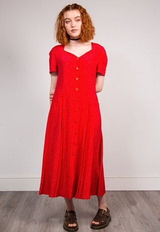 90'S VINTAGE RED POLKA DOT CUTE DRESS