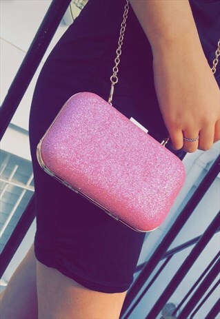 PINK GLITTER FRAME CLUTCH BAG