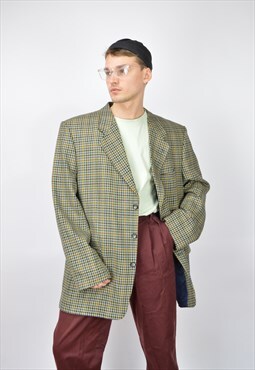 Vintage multicolour checkered classic wool suit blazer