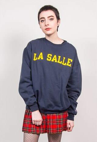 VINTAGE 90'S NAVY BLUE LA SALLE USA COLLEGE PRINT SWEATSHIRT