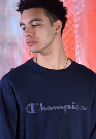 VINTAGE CHAMPION NAVY EMBROIDERED SWEATSHIRT