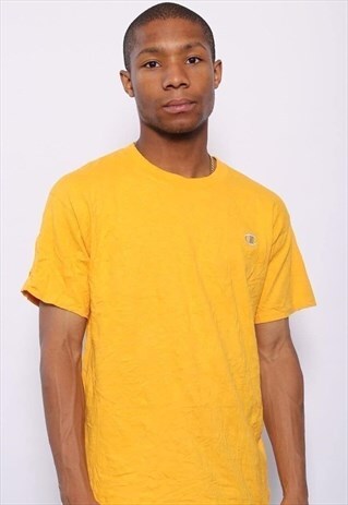 VINTAGE CHAMPION CHEST LOGO T-SHIRT YELLOW