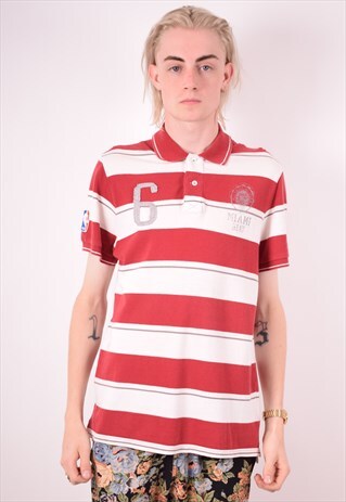 ADIDAS MENS VINTAGE POLO SHIRT LARGE MAROON STRIPES 90S