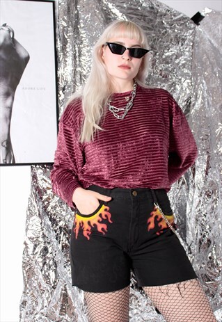 90S GRUNGE Y2K MAUVE VELVET TRANSPARENT STRIPE LONGSLEEVE