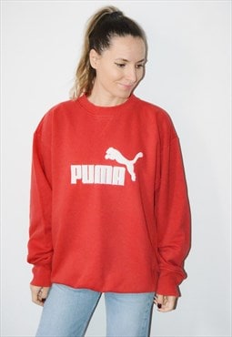 Vintage 90s PUMA Embroidered Logo Red Sweatshirt Jumper