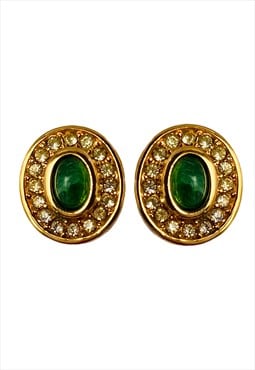 Christian Dior Earrings Gold Emerald Green Gemstone Crystal 