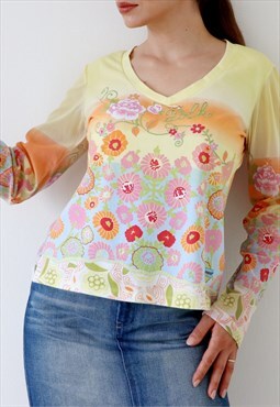 Graphic Y2k Vintage Top Pastel Floral Long Sleeve T-shirt