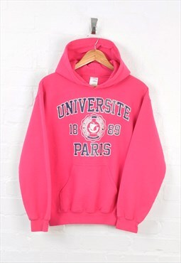 Vintage Paris University Hoodie Pink Ladies Small