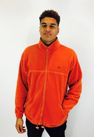 FRED PERRY EMBROIDERED ORANGE FLEECE JACKET