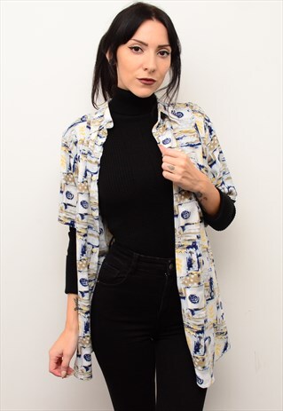 VINTAGE 90'S INDIE FOLK RETRO PATTERNED OVERSIZED SHIRT
