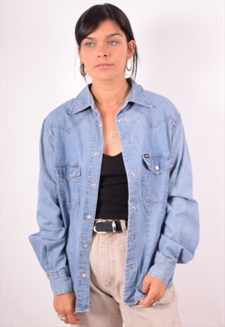 WOMENS VINTAGE DENIM SHIRT MEDIUM BLUE 90S
