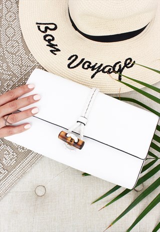 WHITE BAMBOO CLASP CLUTCH BAG