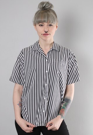 VINTAGE 80S BLACK STRIPED OVERSIZE SHIRT