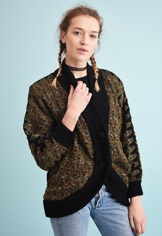 80'S RETRO SHIMMER EMBROIDERED KNIT CARDIGAN