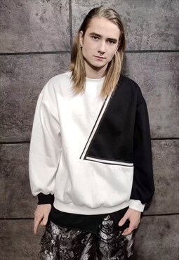 Asymmetric sweatshirt contrast embroidered grunge jumper