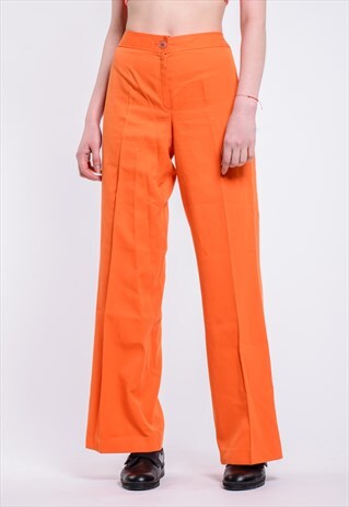 VINTAGE ORANGE HIGH WAIST WIDE LEG RETRO FLARE TROUSERS