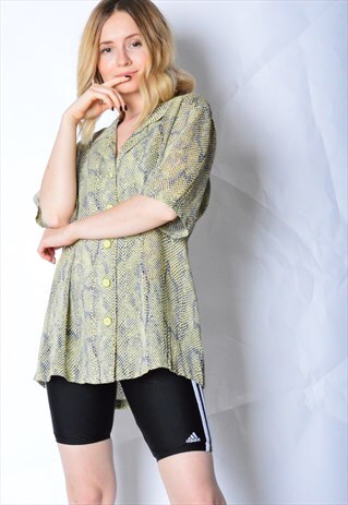 VINTAGE 90S LIME GREEN SNAKE PRINT SHIRT