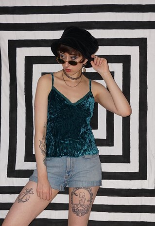 VINTAGE 90'S / Y2K TEAL VELVET VEST TOP