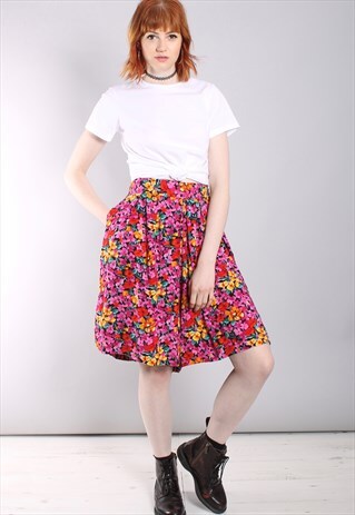 VINTAGE 80S FLORAL HIGH WAISTED PLEAT FRONT CULOTTE SHORTS