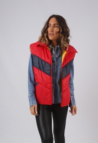 VINTAGE GILET JACKET FITTED RED UK 18 (9LAJ)