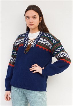 Vintage Women's L XL Wool Sweater Pullover Christmas Norway