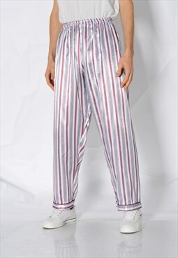 Y2K Unisex White Red Striped Pyjamas Home Pants