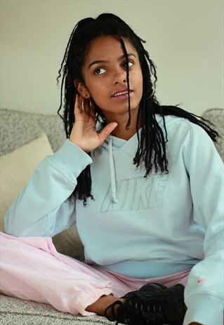 BABY BLUE NIKE Y2K SILVER STUDDED HOODIE