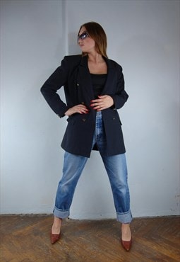 Vintage y2k long baggy tailored cool navy blazer jacket 