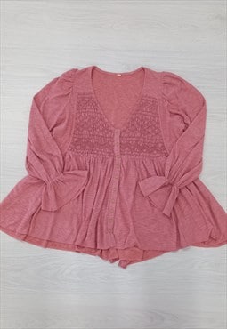 Smock Tunic Dress Pink Shirred Button 