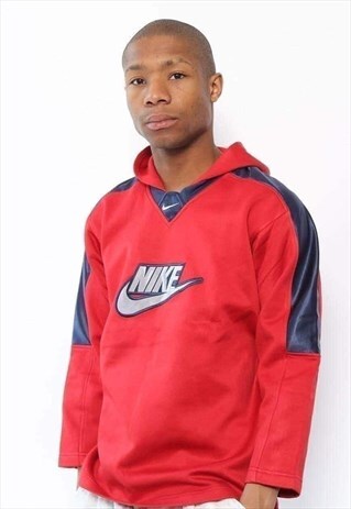 VINTAGE NIKE SPELL OUT LOGO HOODIE RED