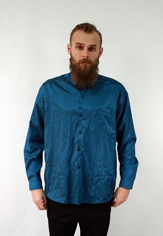 VINTAGE 80'S BEAUTIFUL BLUE SILK SHIRT